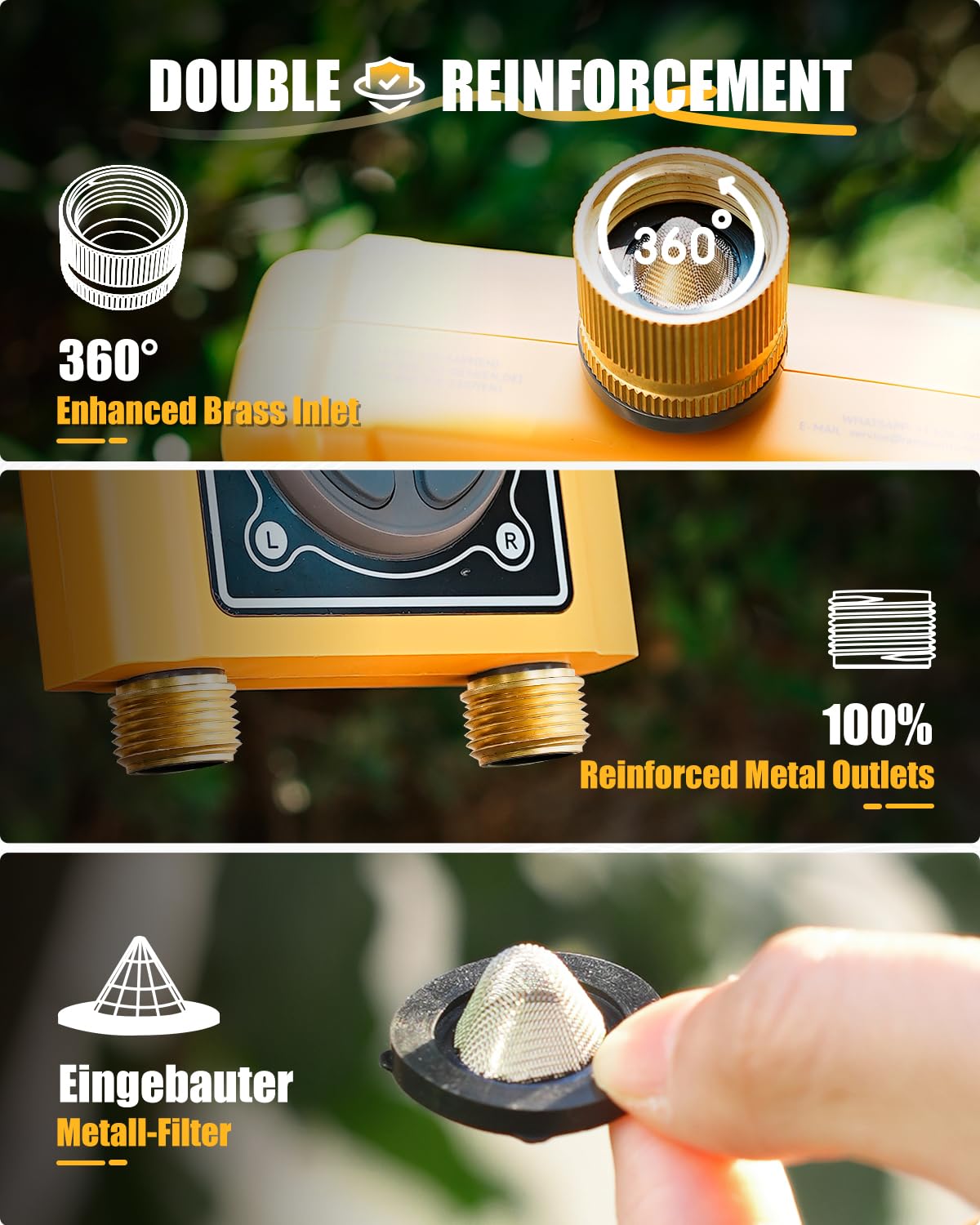 RAINPOINT close-up of brass thread detail highlighting heavy-duty corrosion resistance
