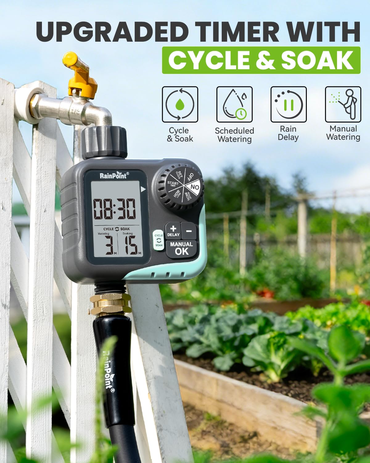 RAINPOINT 3/4" connector close-up fitting standard garden faucet reliably