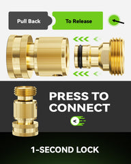 RAINPOINT connector attached to garden hose demonstrating quick one-hand connection benefit