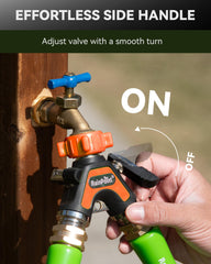 RAINPOINT dual outlets spaced to fit timers and large hose fittings simultaneously