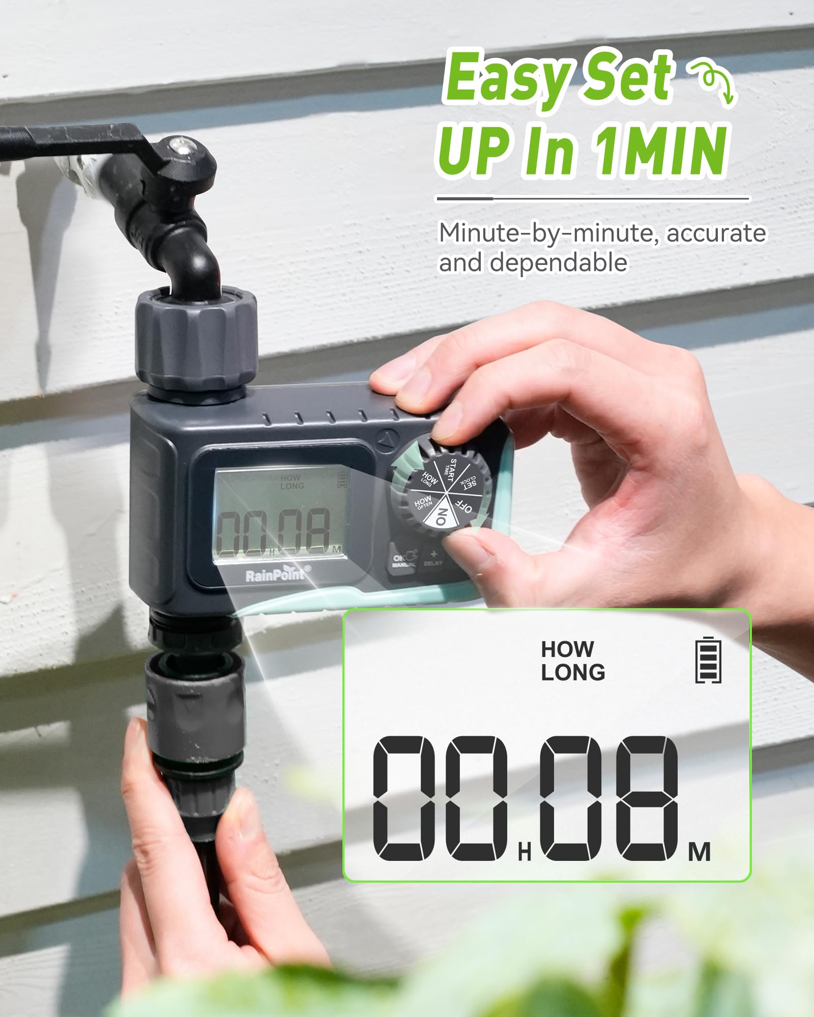 RAINPOINT faucet attachment with sealed connection reduces leaks at the spigot
