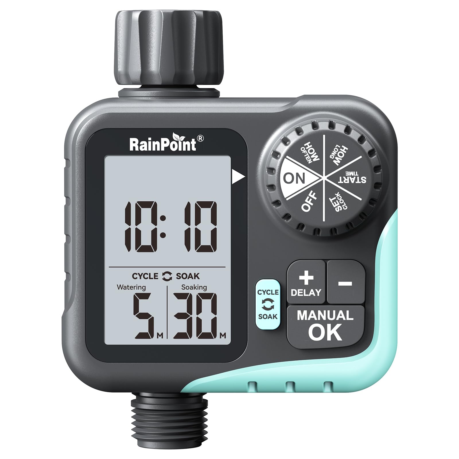 RAINPOINT front panel display showing settings for easy programming