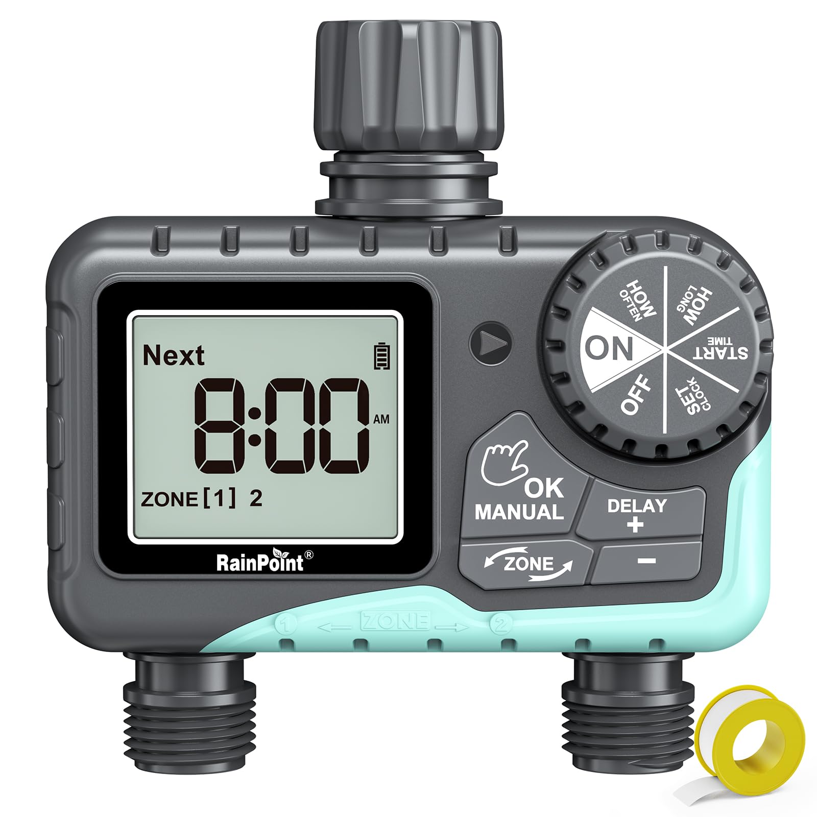 RAINPOINT front panel LCD showing clear schedule for quick setup