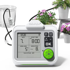 RAINPOINT front unit with large LCD showing next watering time for easy monitoring