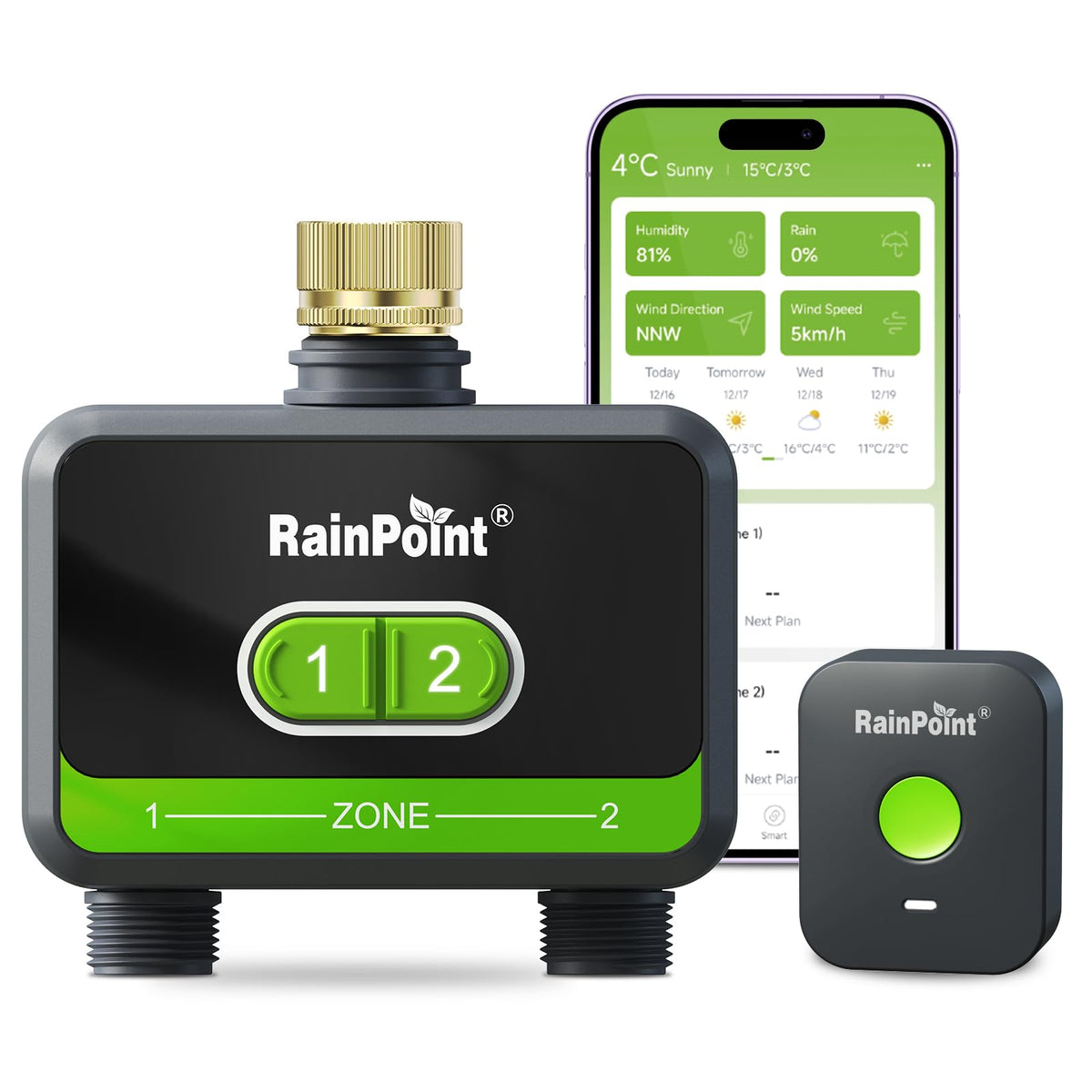 RainPoint front view of controller showing controls and ports for easy setup