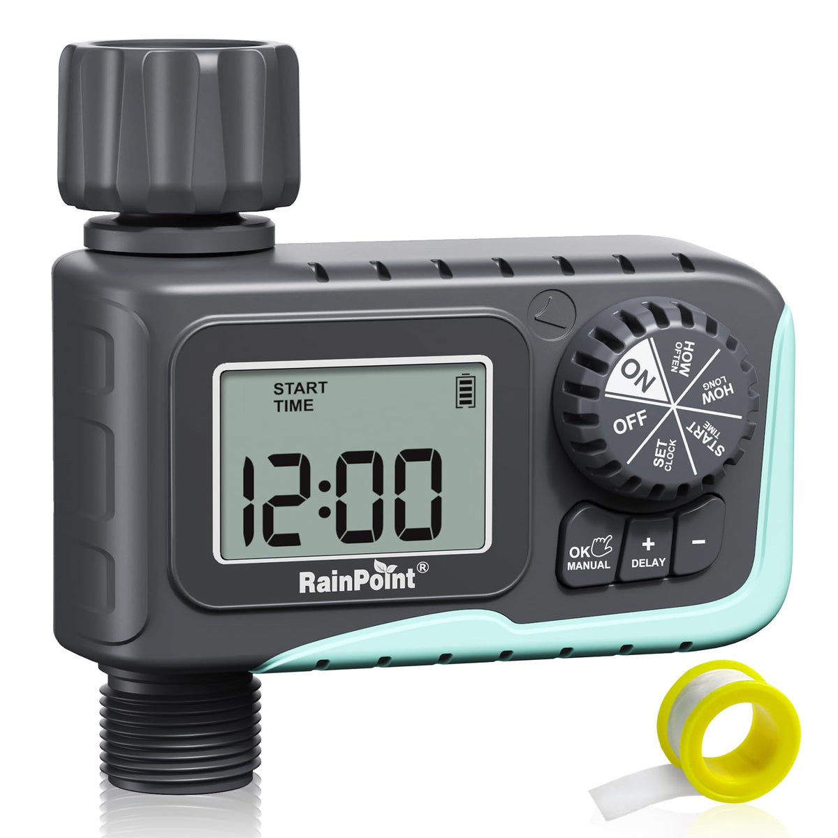 RAINPOINT front view of timer showing controls and connection benefit easy setup