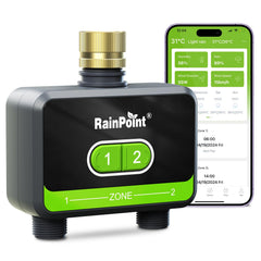 RAINPOINT front view showing two outlets and easy control to manage two zones