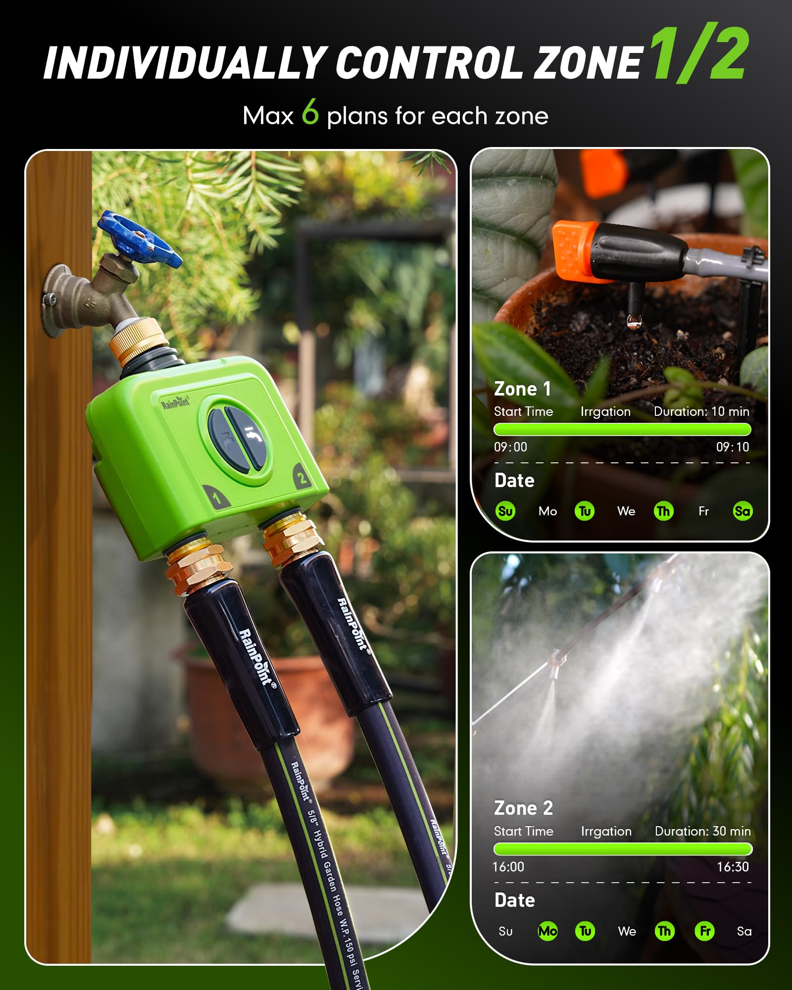RAINPOINT gateway with phone app screen showing remote control convenience