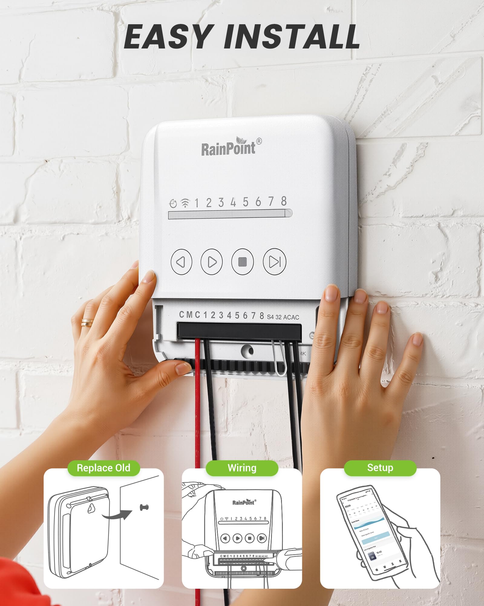 RAINPOINT installed in backyard landscape saving water with weather smart benefit
