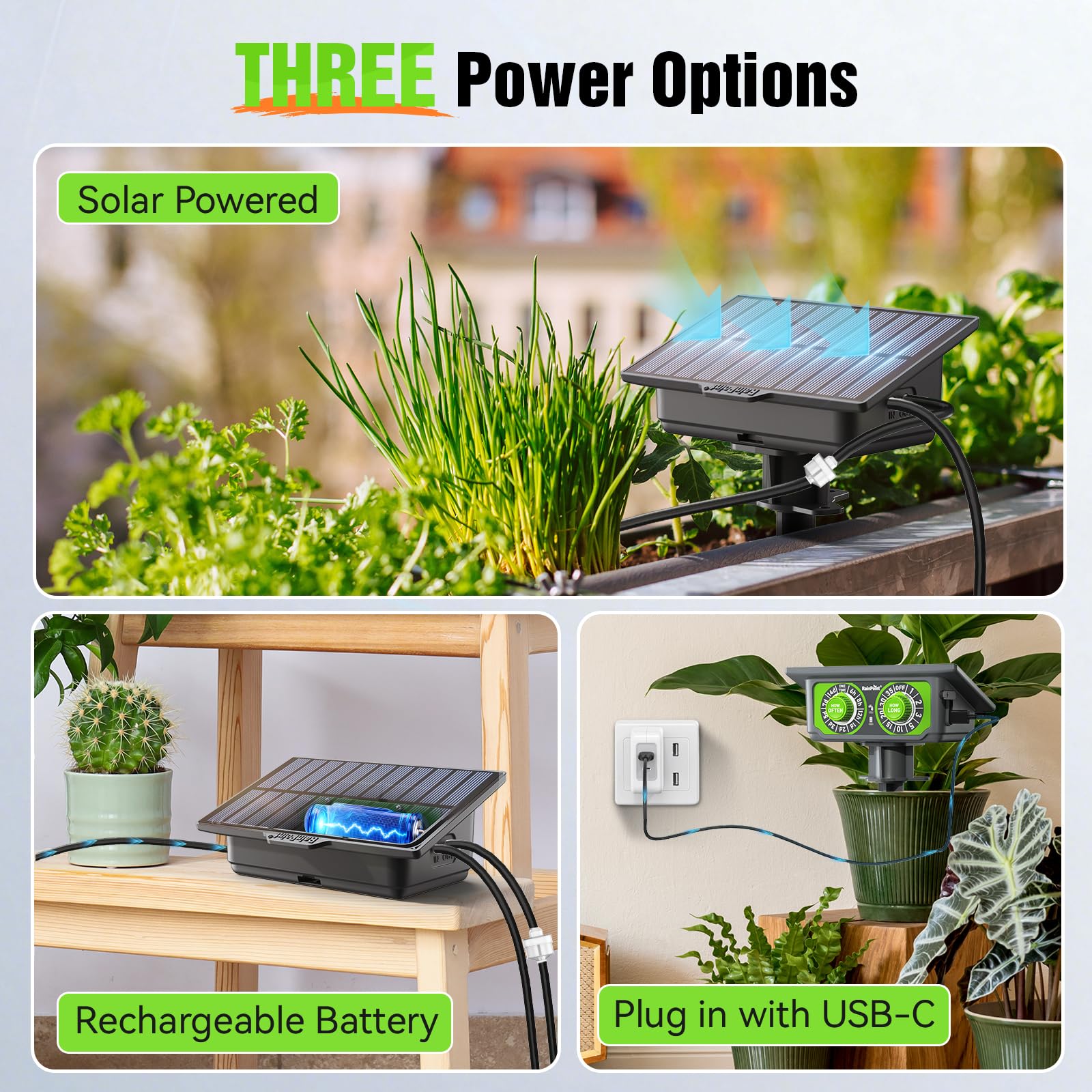 RAINPOINT system installed on a raised bed highlighting hands-free outdoor watering