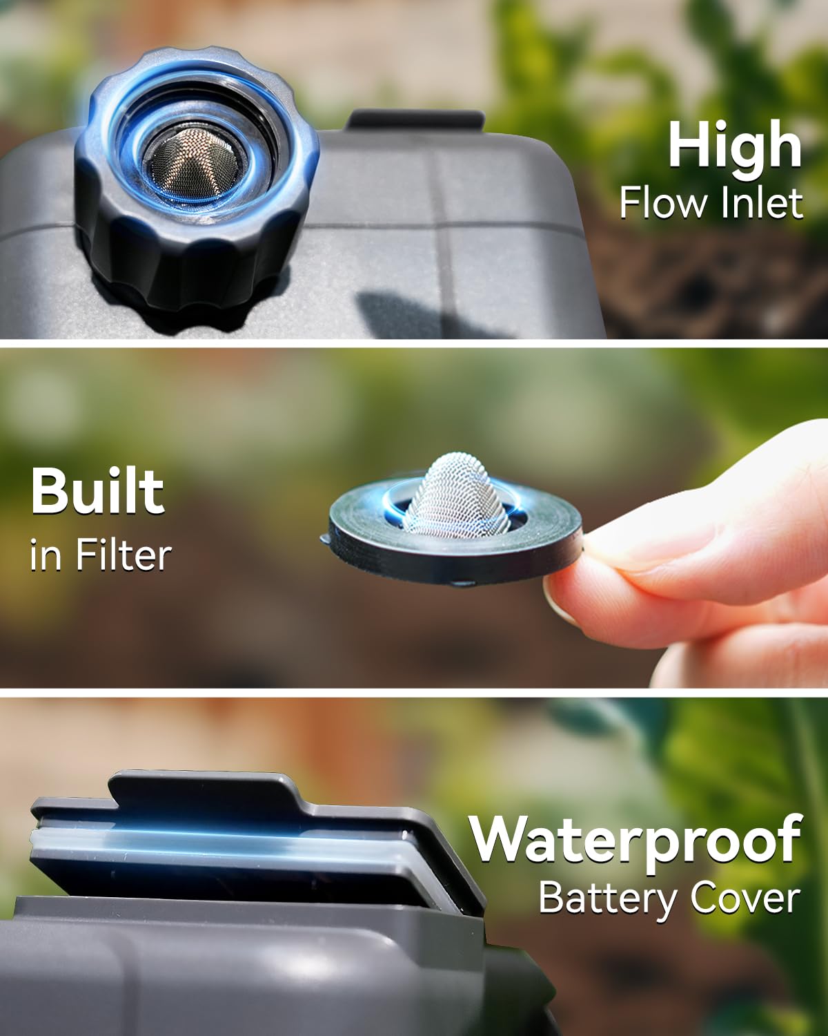 RAINPOINT timer on backyard faucet next to hose for convenient garden scheduling