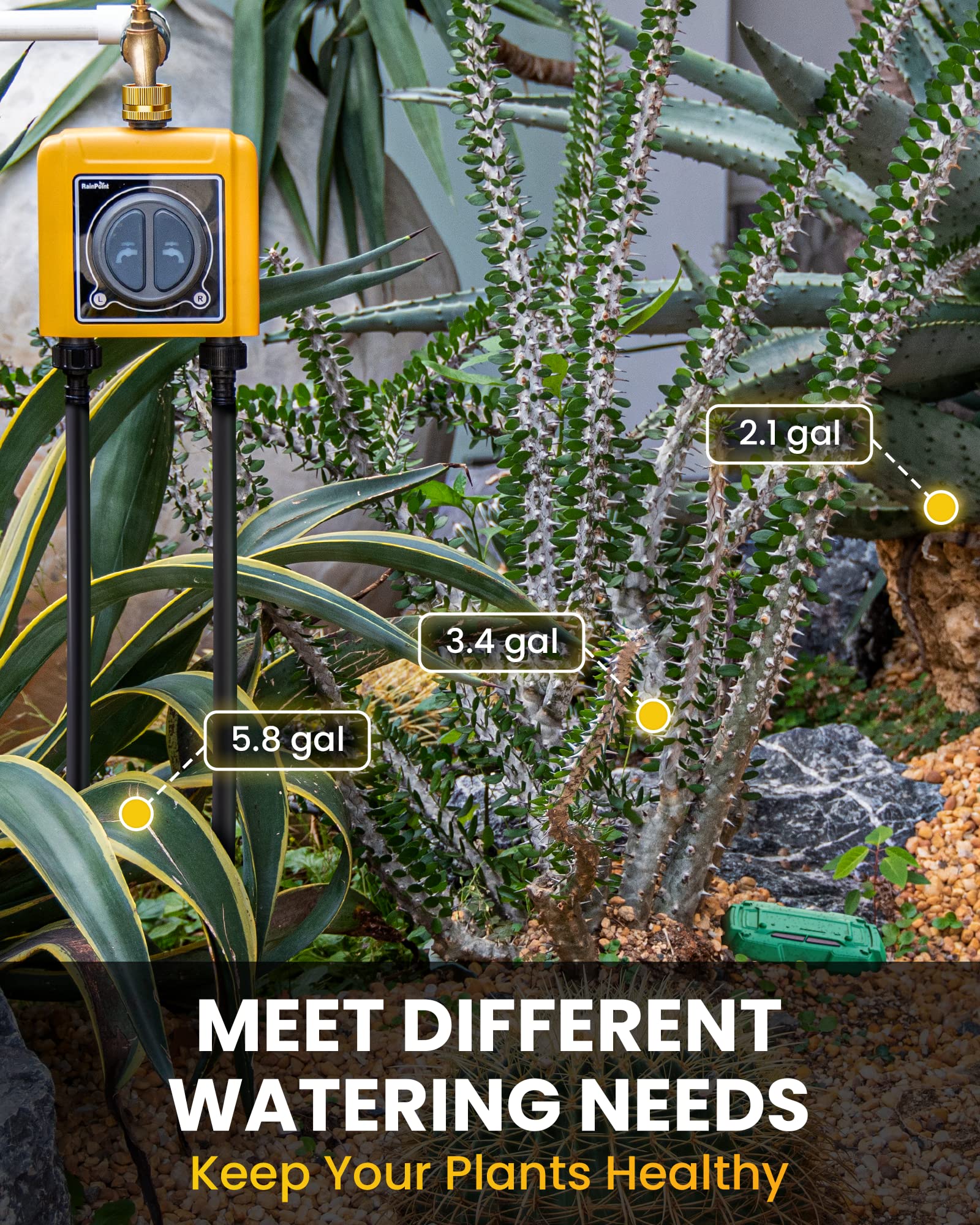 RAINPOINT in lifestyle garden setting demonstrating convenient outdoor control
