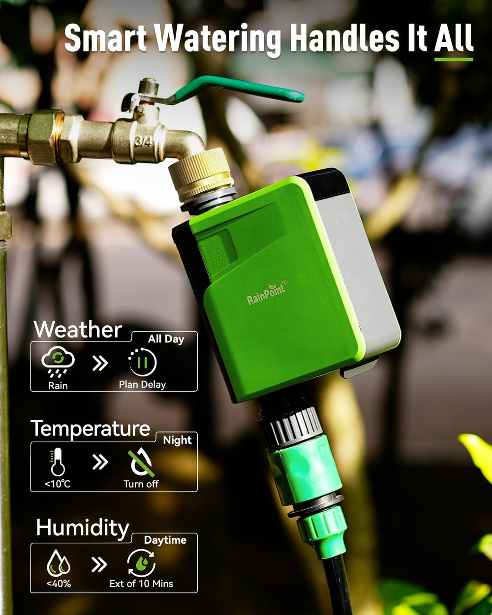 RAINPOINT metal filter detail showing built-in debris protection for reliable flow