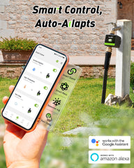 RAINPOINT timer mounted on garden hose attached to spigot for automatic watering