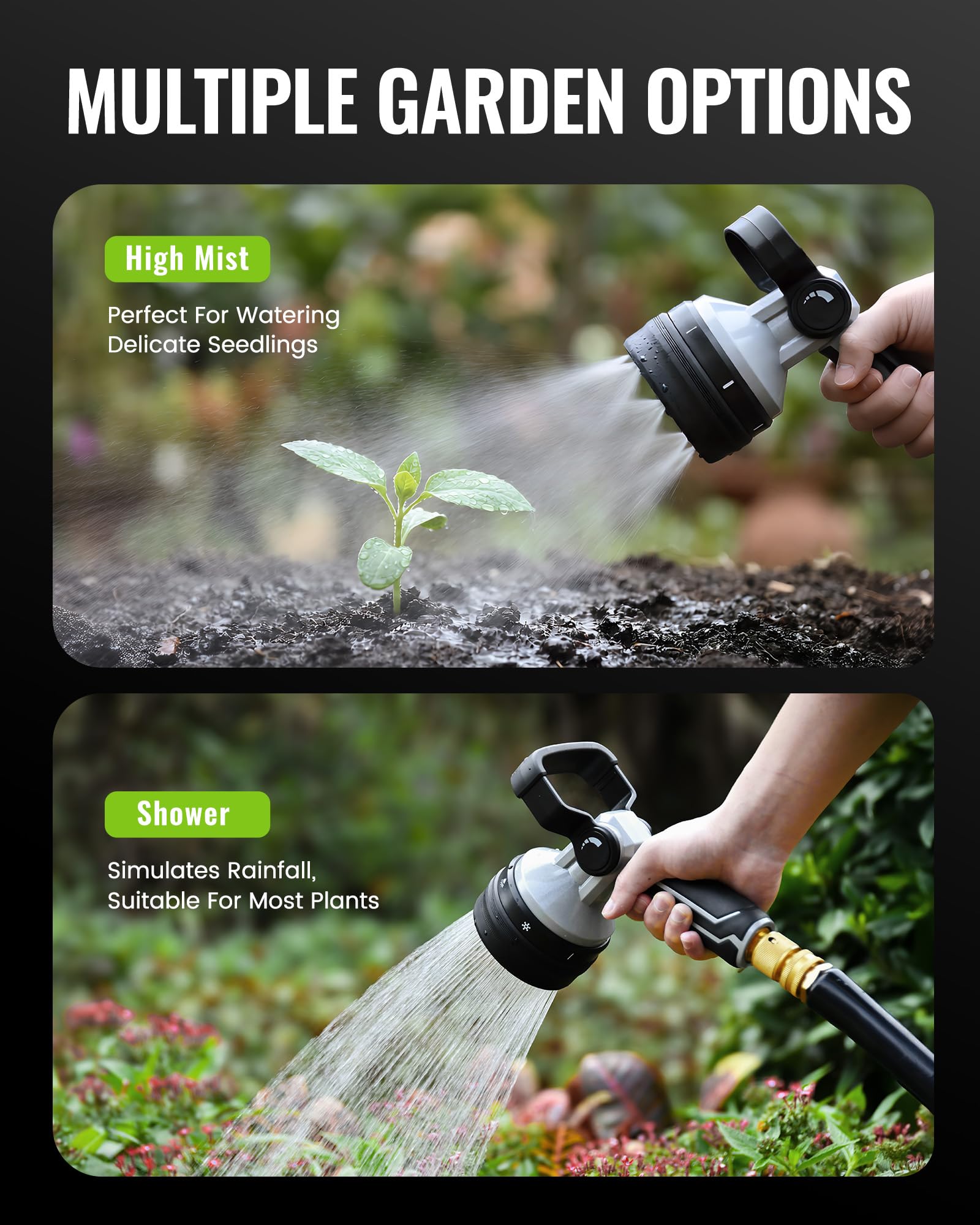 RAINPOINT nozzle rinsing car exterior showing focused jet benefit: effective dirt removal