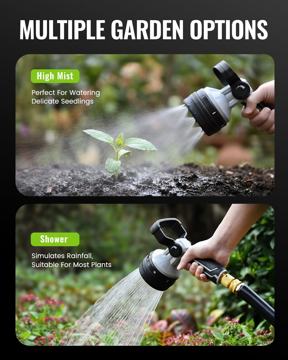RAINPOINT nozzle rinsing car exterior showing focused jet benefit: effective dirt removal