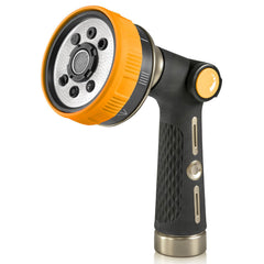 RAINPOINT front view of yellow heavy-duty nozzle showing ergonomic thumb control and fast pattern selection