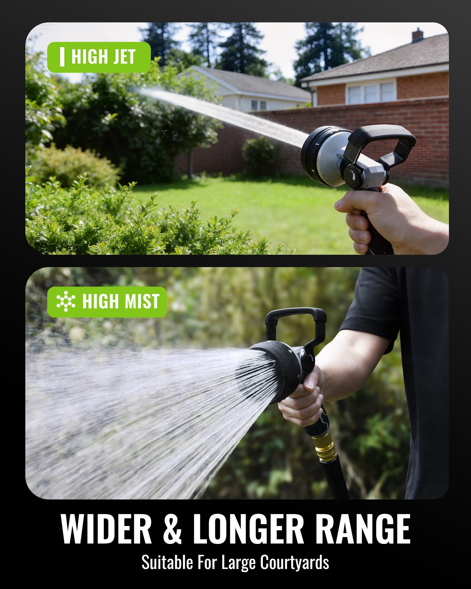 RAINPOINT nozzle watering garden beds showing mist mode benefit: gentle plant watering