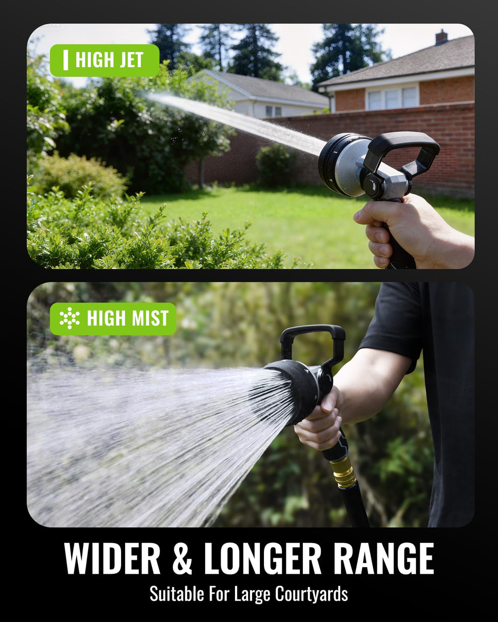 RAINPOINT nozzle watering garden beds showing mist mode benefit: gentle plant watering