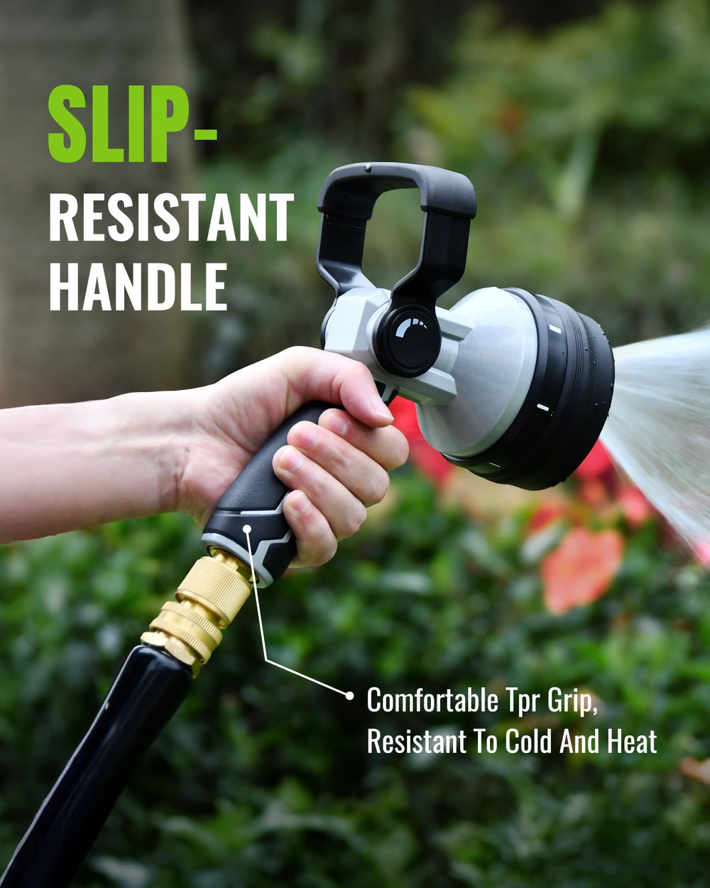 RAINPOINT nozzle bathing a dog with gentle spray showing safe pet use benefit: comfortable rinse