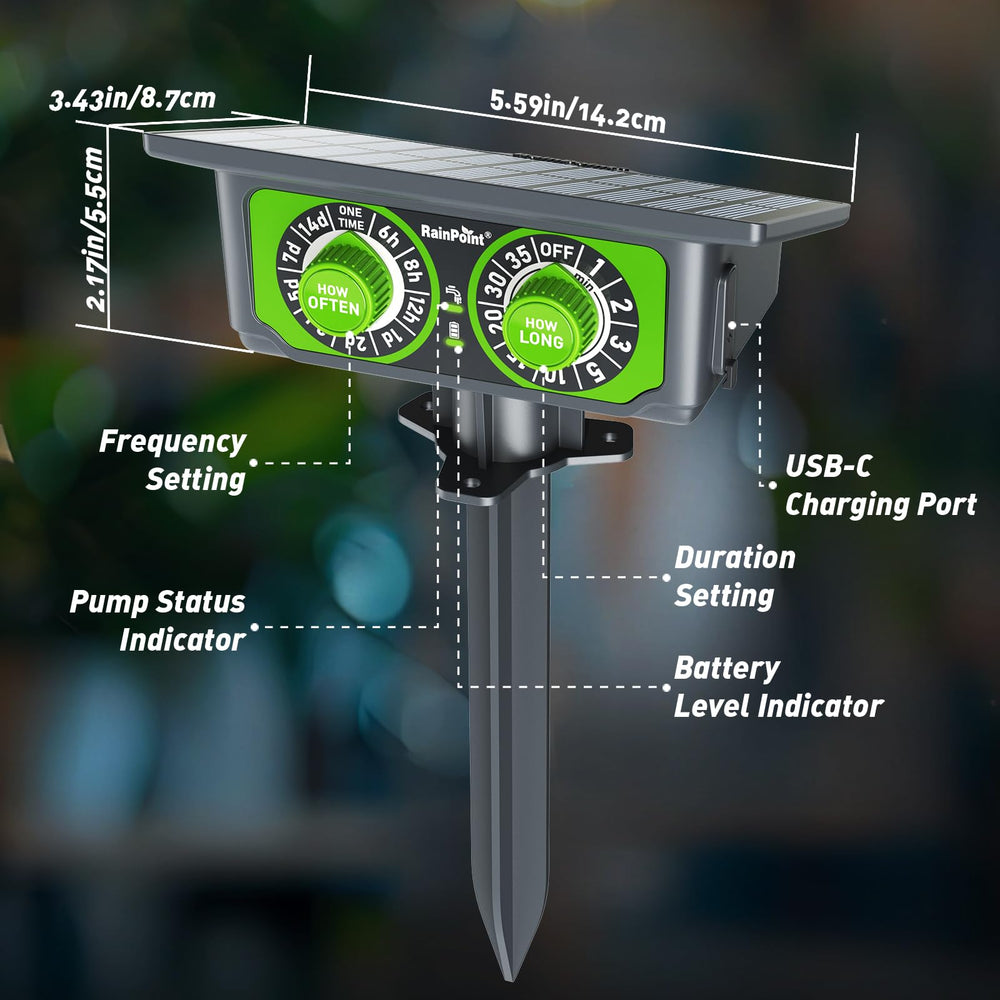 RAINPOINT open box showing pump tubing emitters and accessories for immediate setup
