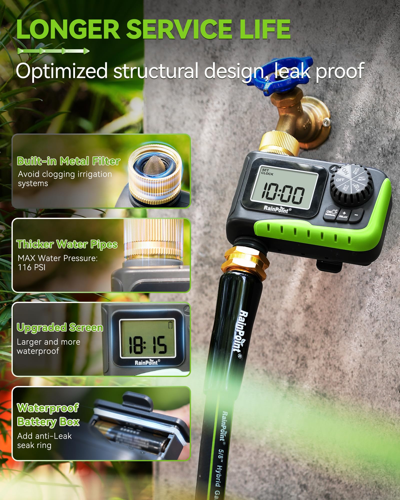 RAINPOINT packaging with components, ready-to-install garden solution benefit