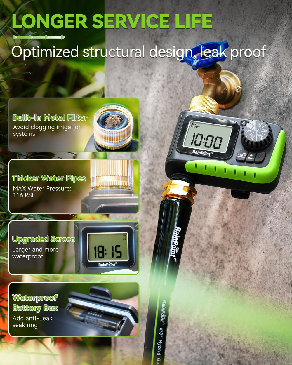 RAINPOINT packaging with components, ready-to-install garden solution benefit