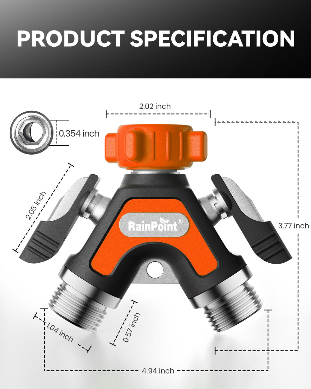 RAINPOINT retail packaging and label highlighting heavy‑duty metal build