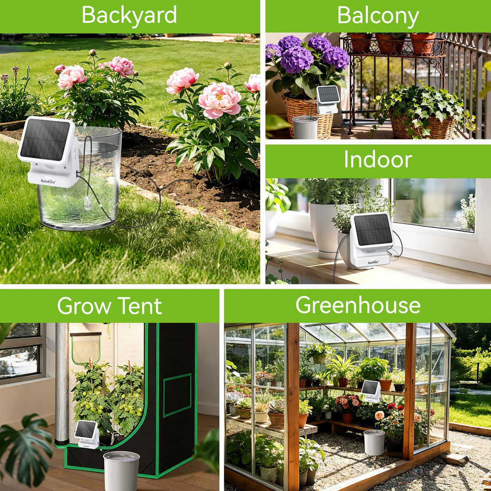 RAINPOINT size comparison with plants showing compact, unobtrusive footprint