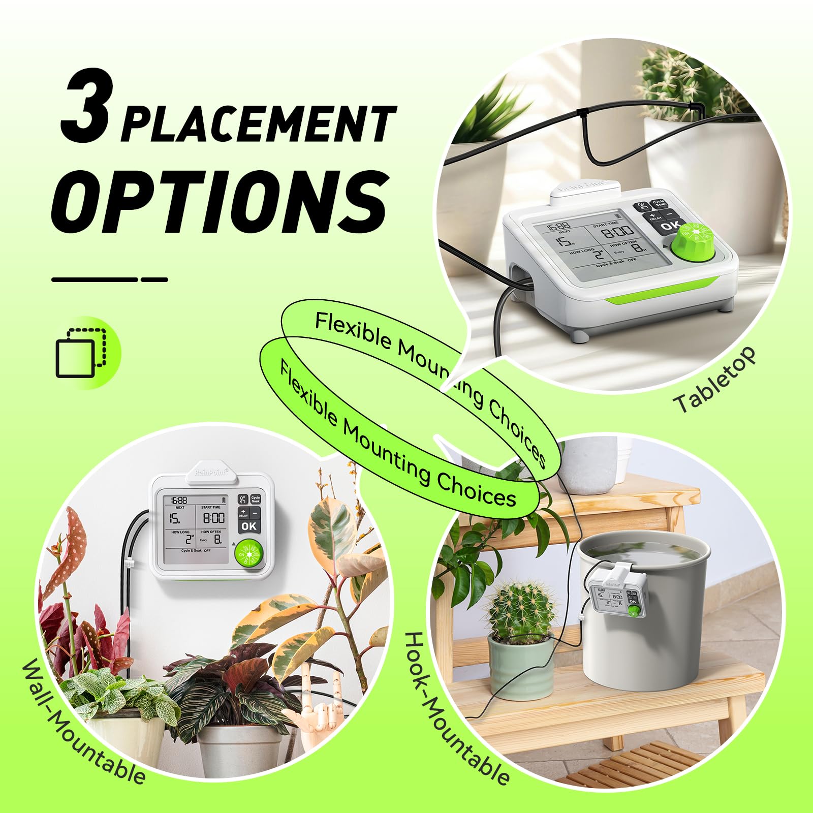 RAINPOINT pump next to a standard pot to show compact size and portability