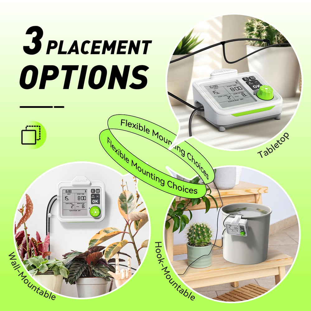 RAINPOINT pump next to a standard pot to show compact size and portability