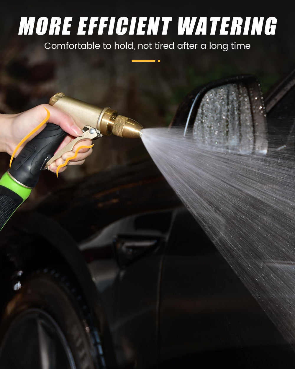 RAINPOINT nozzle beside ruler size comparison showing compact durability