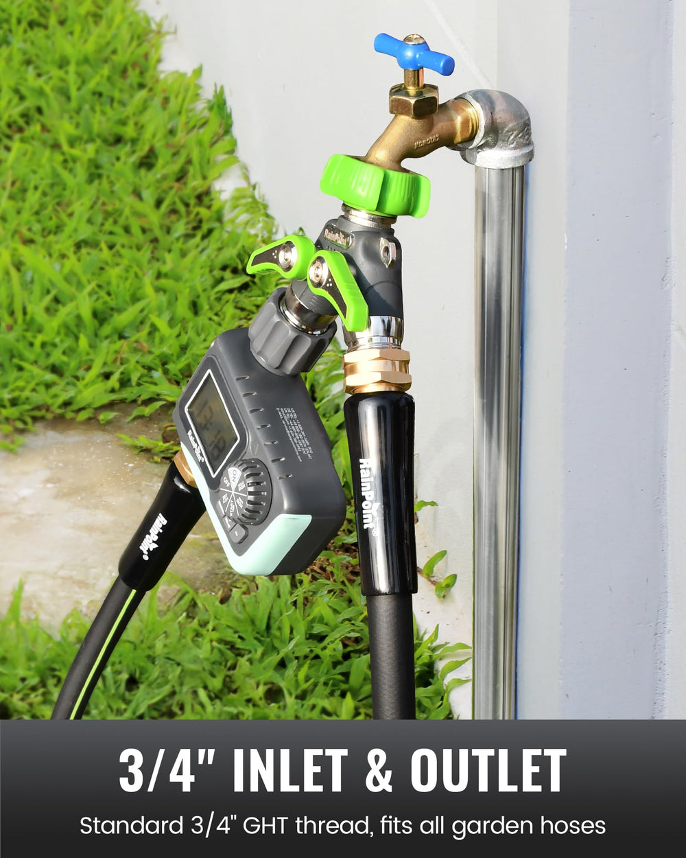 RAINPOINT installed in a garden setting showing reliable irrigation and multitask benefit