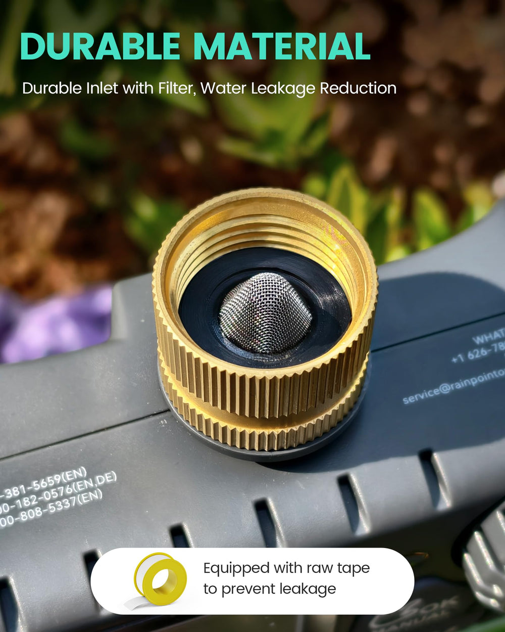 RAINPOINT attached to two hoses demonstrating simultaneous dual-zone watering