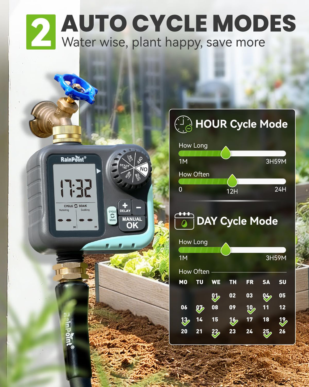 RAINPOINT user adjusting schedule on display for precise watering control