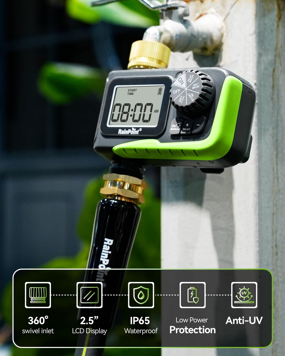 RAINPOINT valve connected to hose, steady flow control benefit