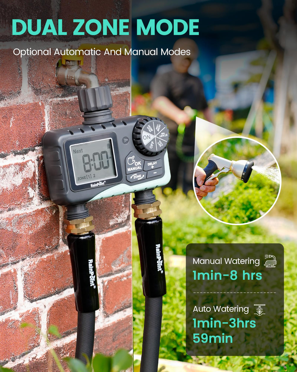 RAINPOINT valve open with water flow illustrating reliable irrigation control