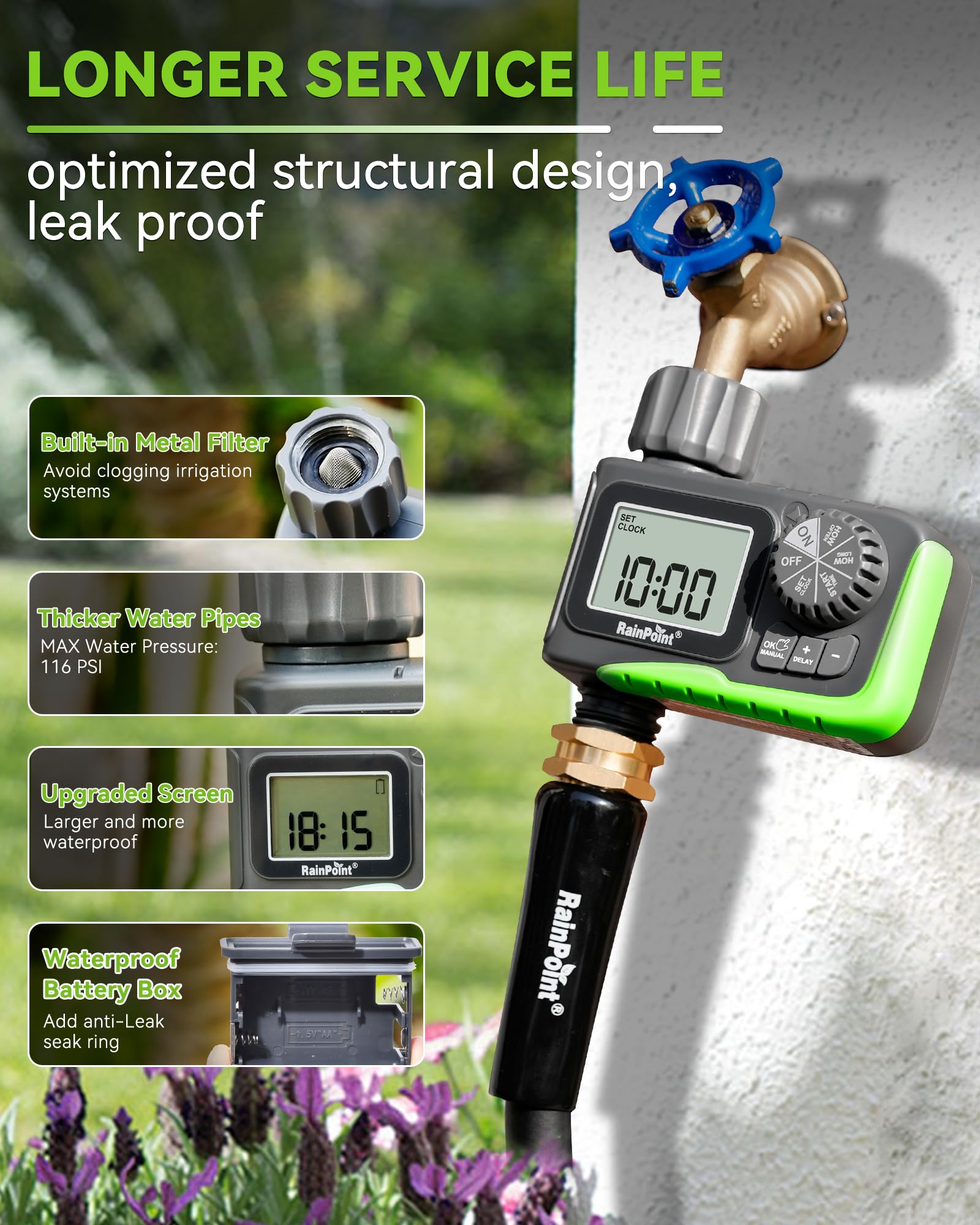 RAINPOINT weather seal detail highlighting IP65 splash protection
