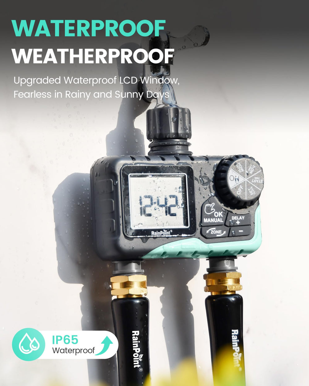 RAINPOINT dual outlet operation controlling two hoses for separate zones