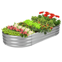 Rakukiri front view of oval galvanized planter showing sturdy structure and capacity