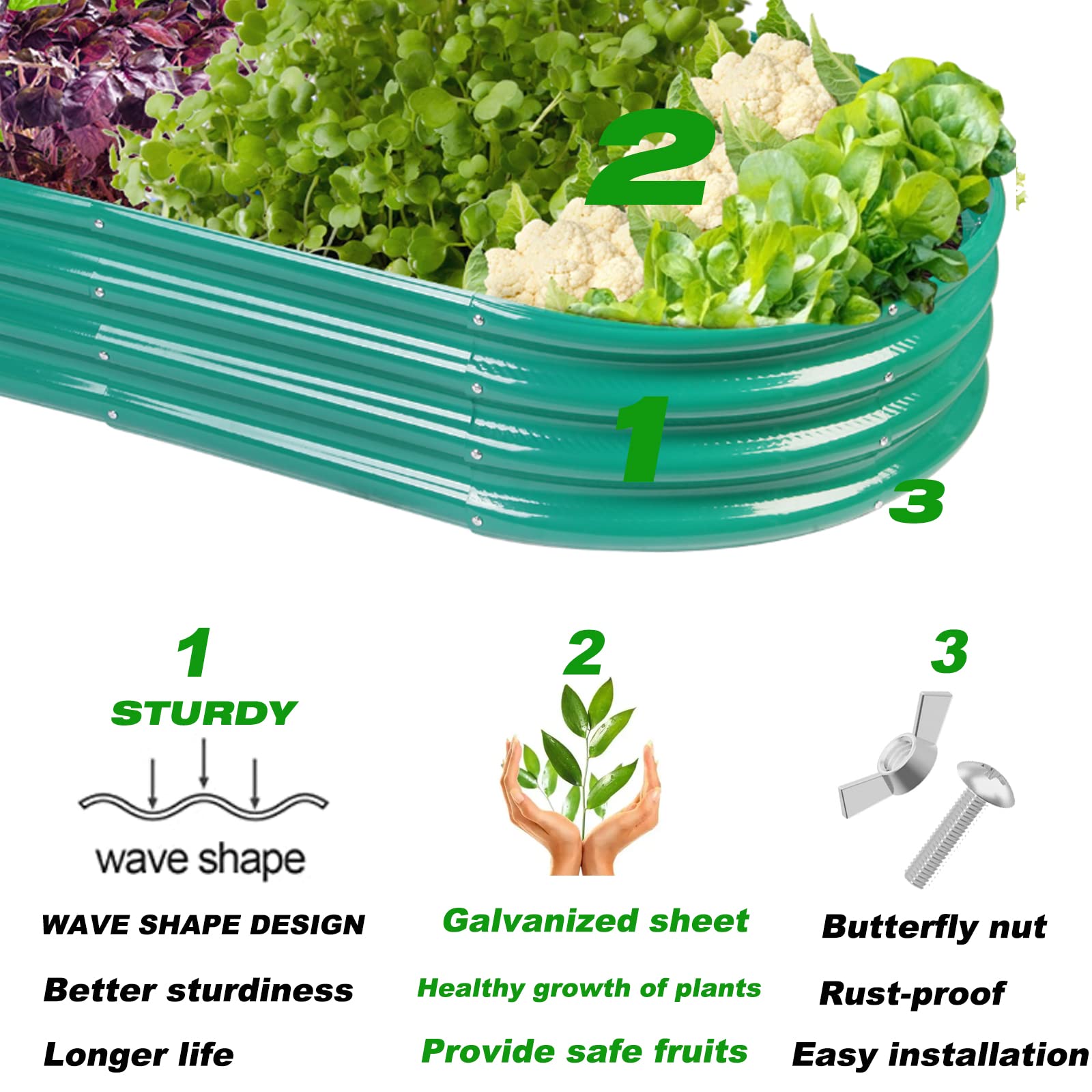 Rakukiri planter filled with vegetables and herbs demonstrating productive planting space
