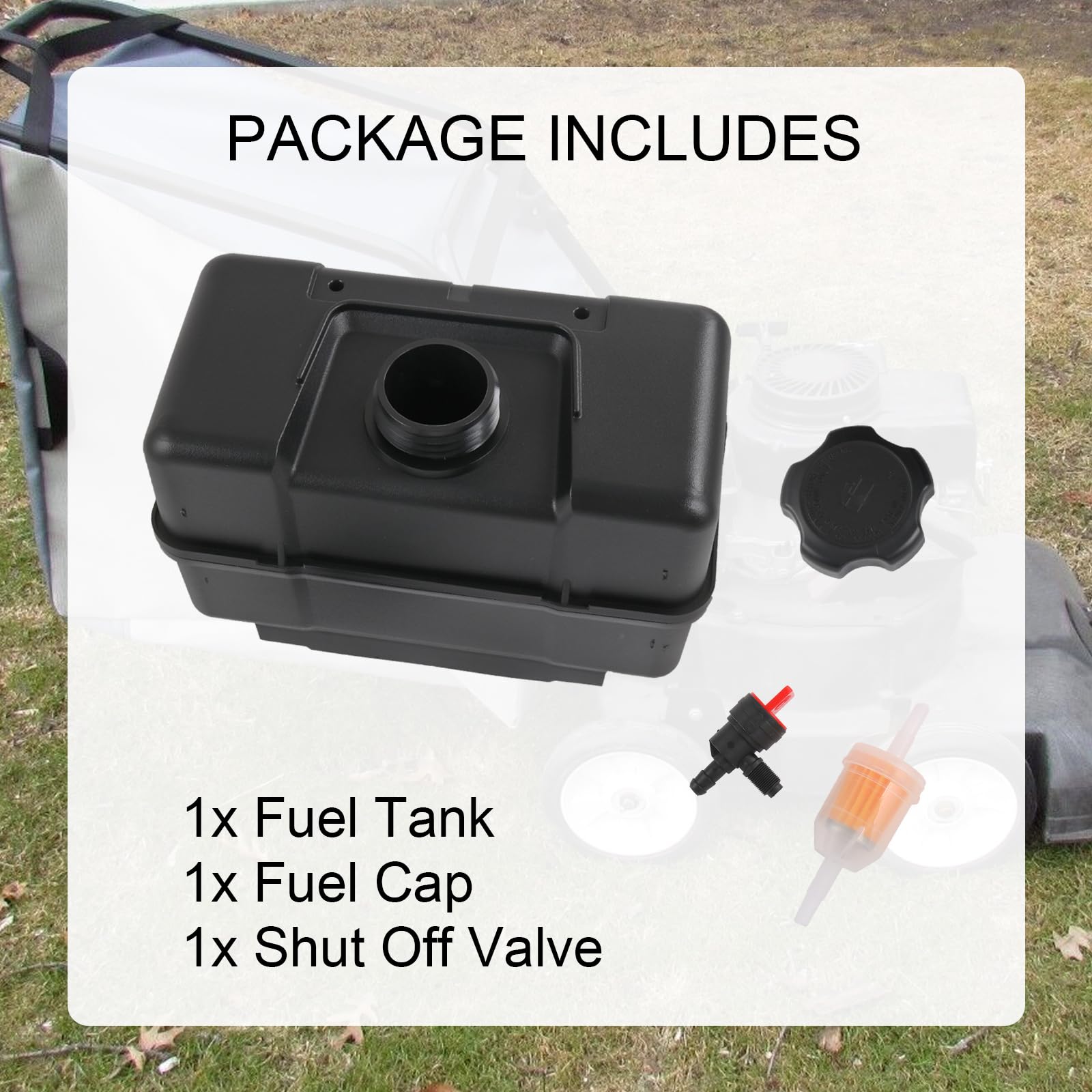 RALBDX fuel tank installed on a ride-on mower demonstrating correct fit and secure mount