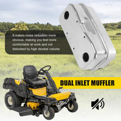 RALZAOTO muffler mounted on mower demonstrating correct fit and reduced noise