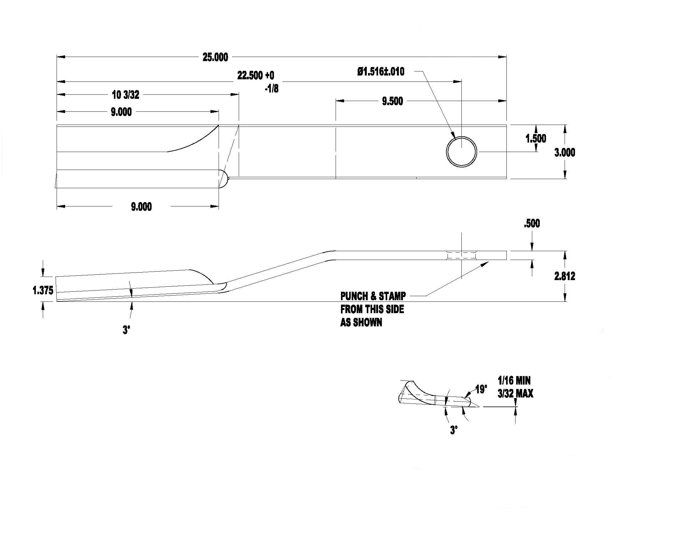 Rancher Supply blade beside ruler showing 3 by 25 inch size for easy compatibility check