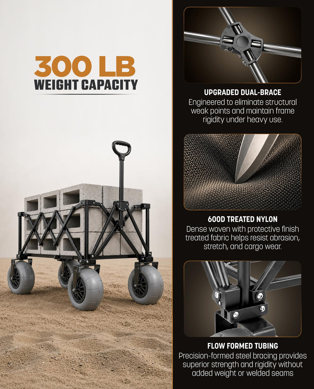 RANGLAND loaded with chairs and cooler demonstrating 300 lb capacity