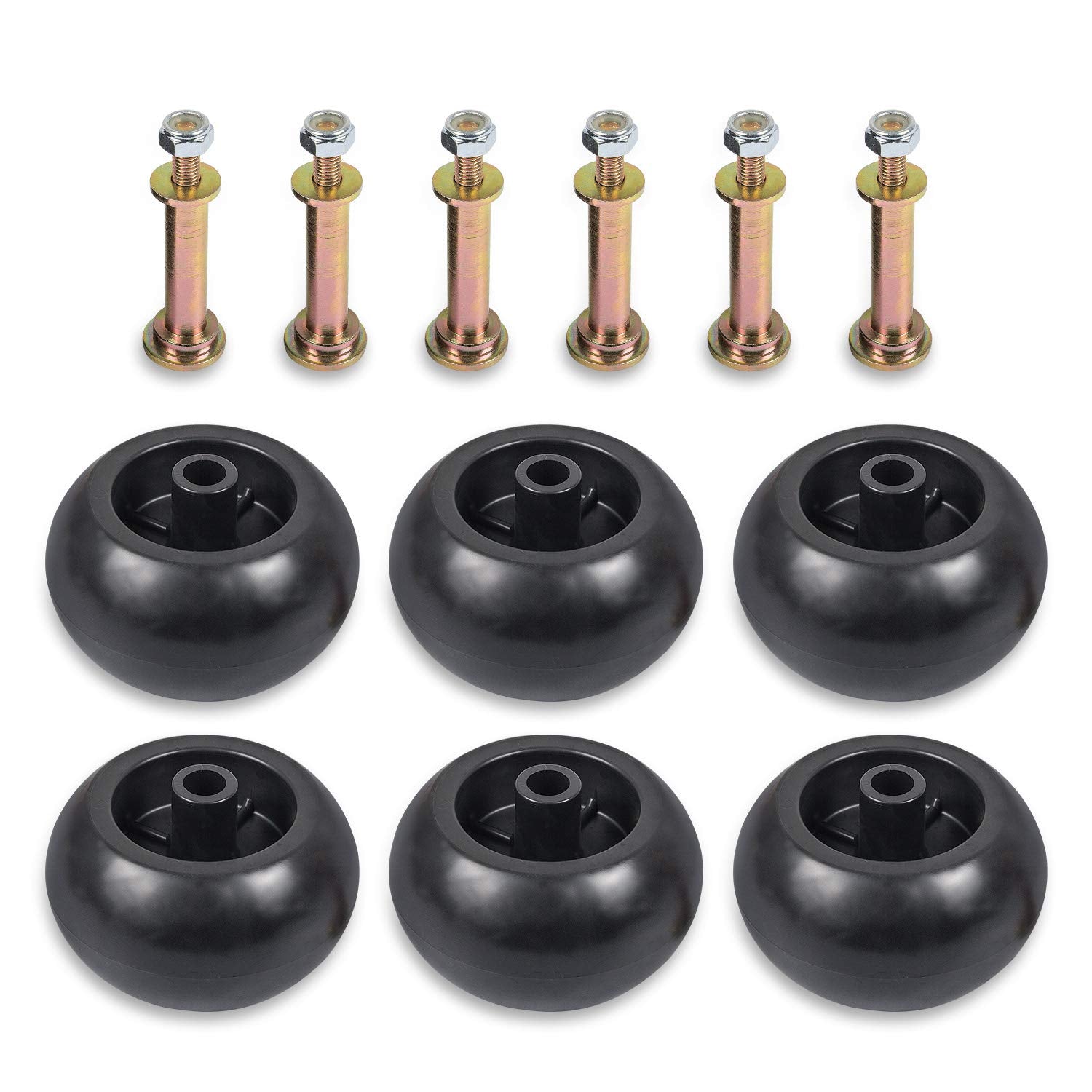 RANSOTO front view of six deck wheels showing kit and labels, durable replacement
