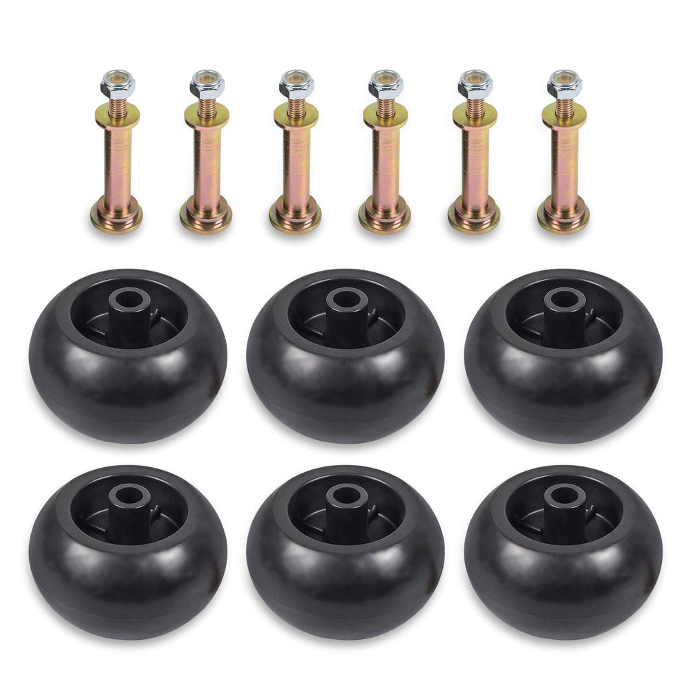 RANSOTO front view of six deck wheels showing kit and labels, durable replacement