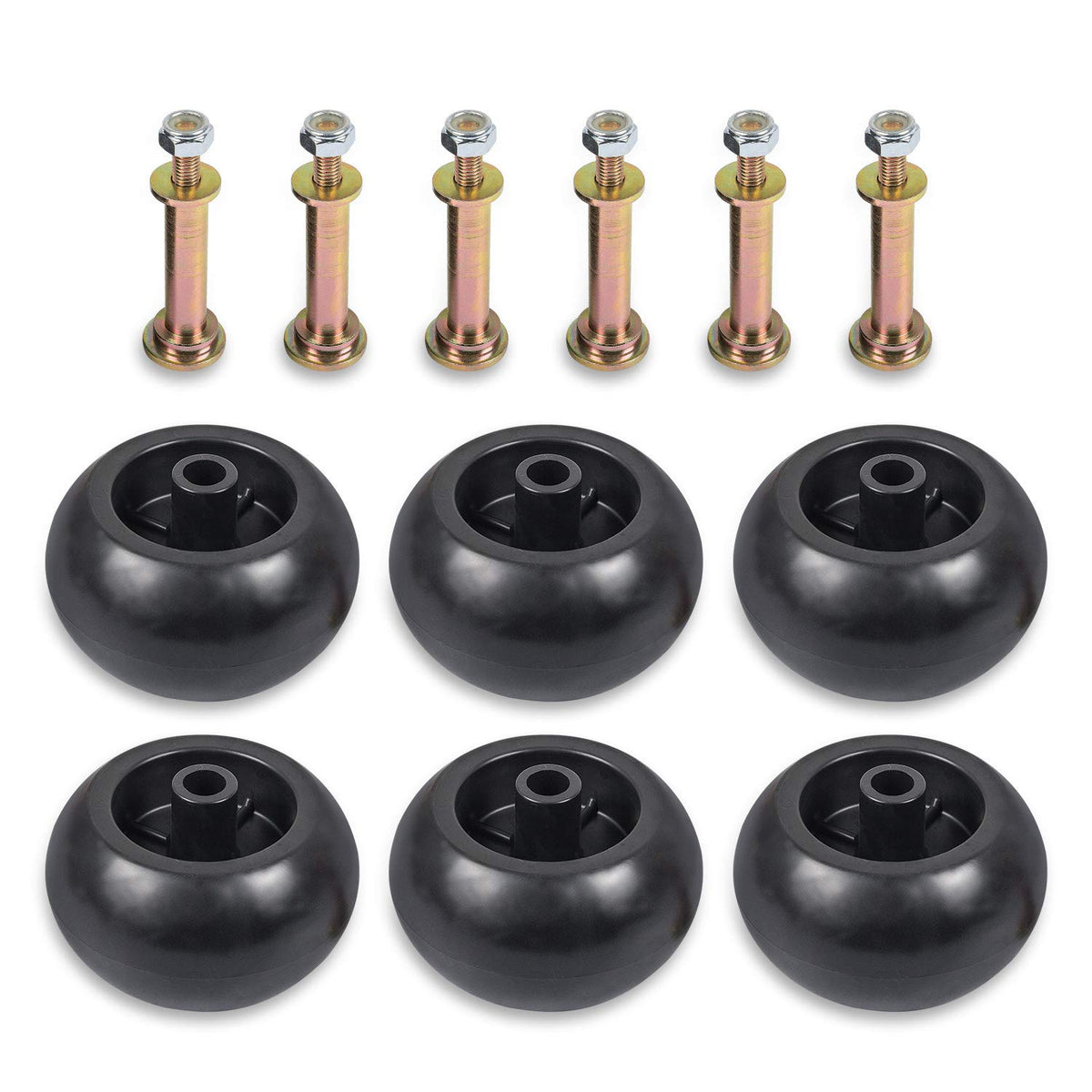 RANSOTO front view of six deck wheels showing kit and labels, durable replacement