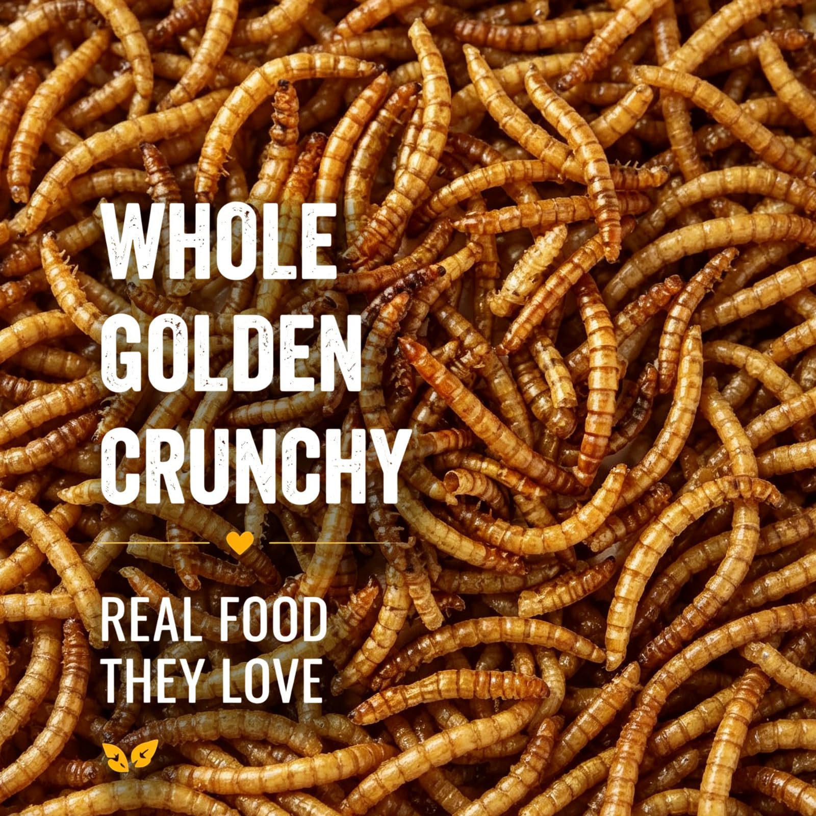 ranz close-up of dried mealworm texture, natural whole pieces aid palatability