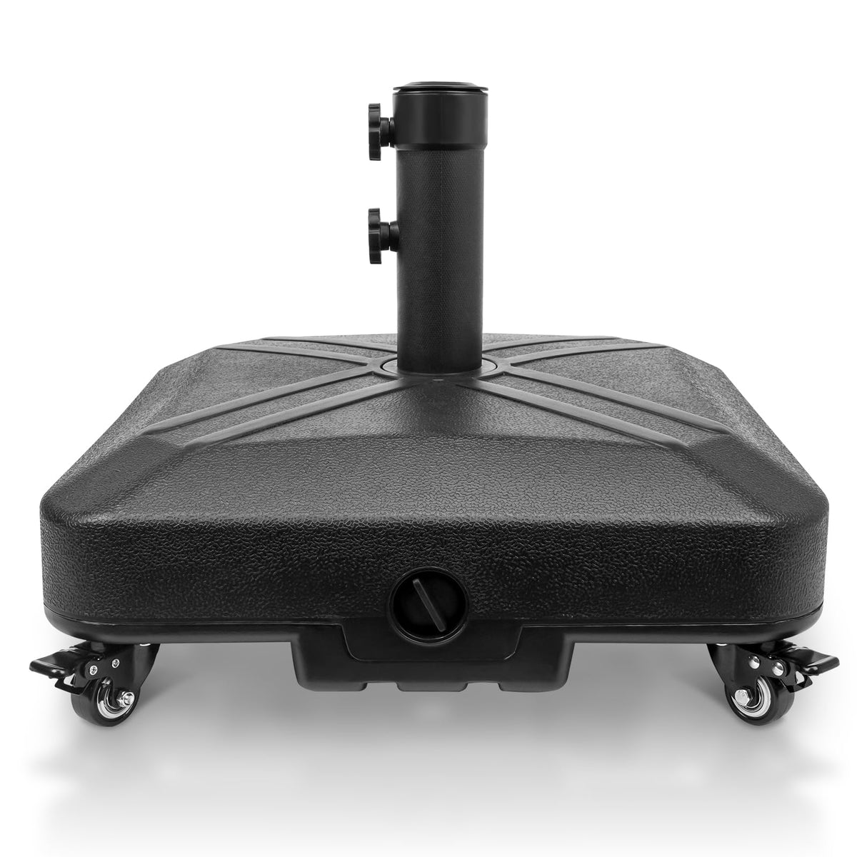 RAOKUKH front view of black square umbrella base showing stable footprint